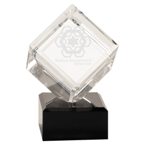Clear Crystal Cube on Black Pedestal Base